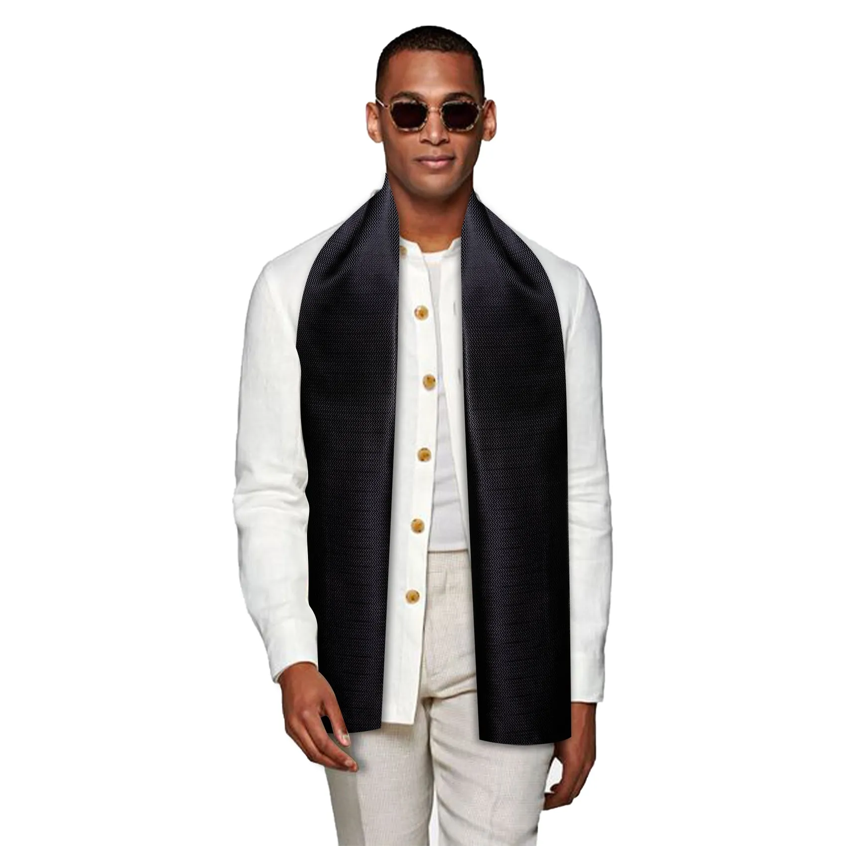 Barry Wang Silk scarf Luxury Black Solid Mens Scarf