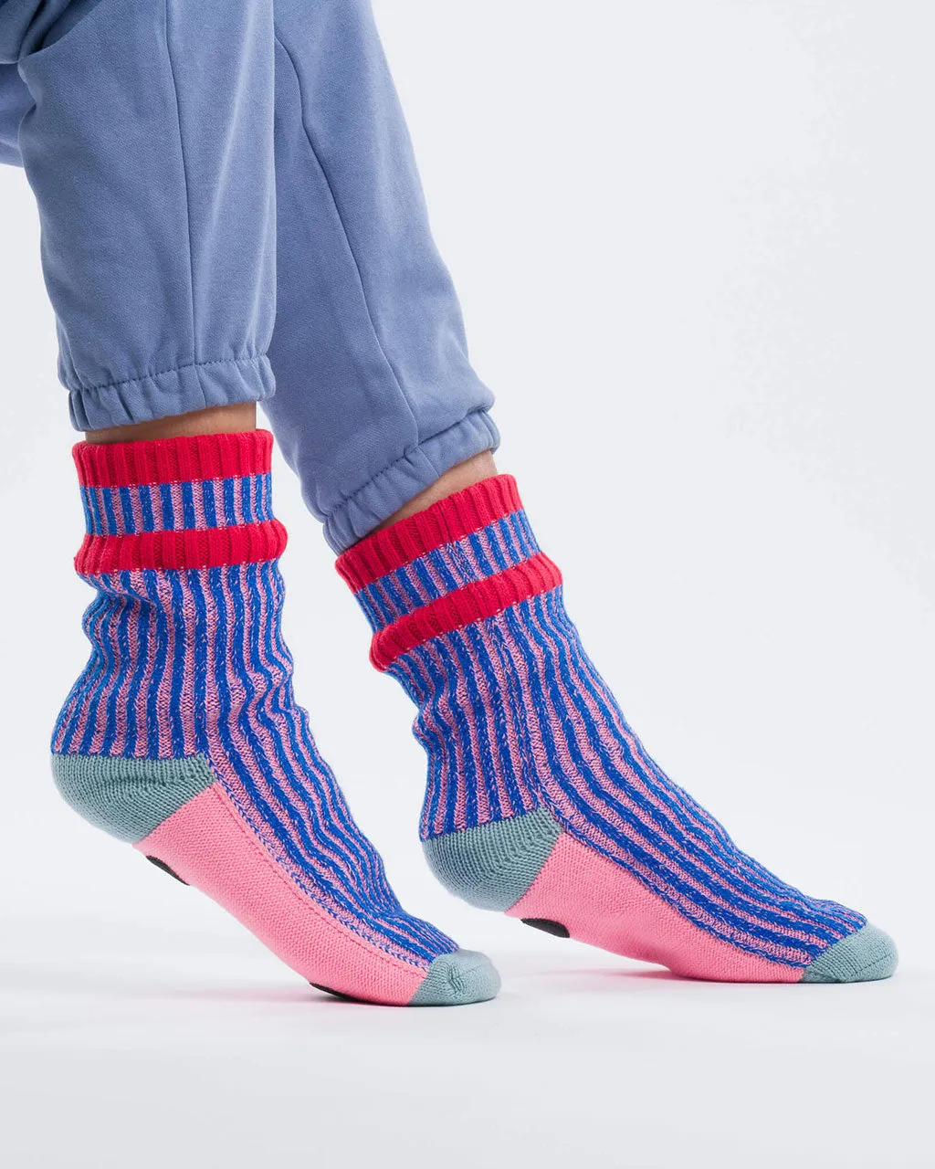 Big Stripe House Sock - Poppy   Lilac