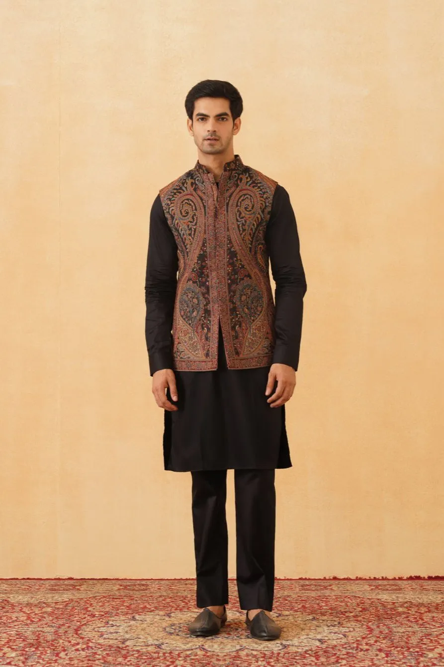 Black Kaani Jacquard Jacket with Kurta & Pant
