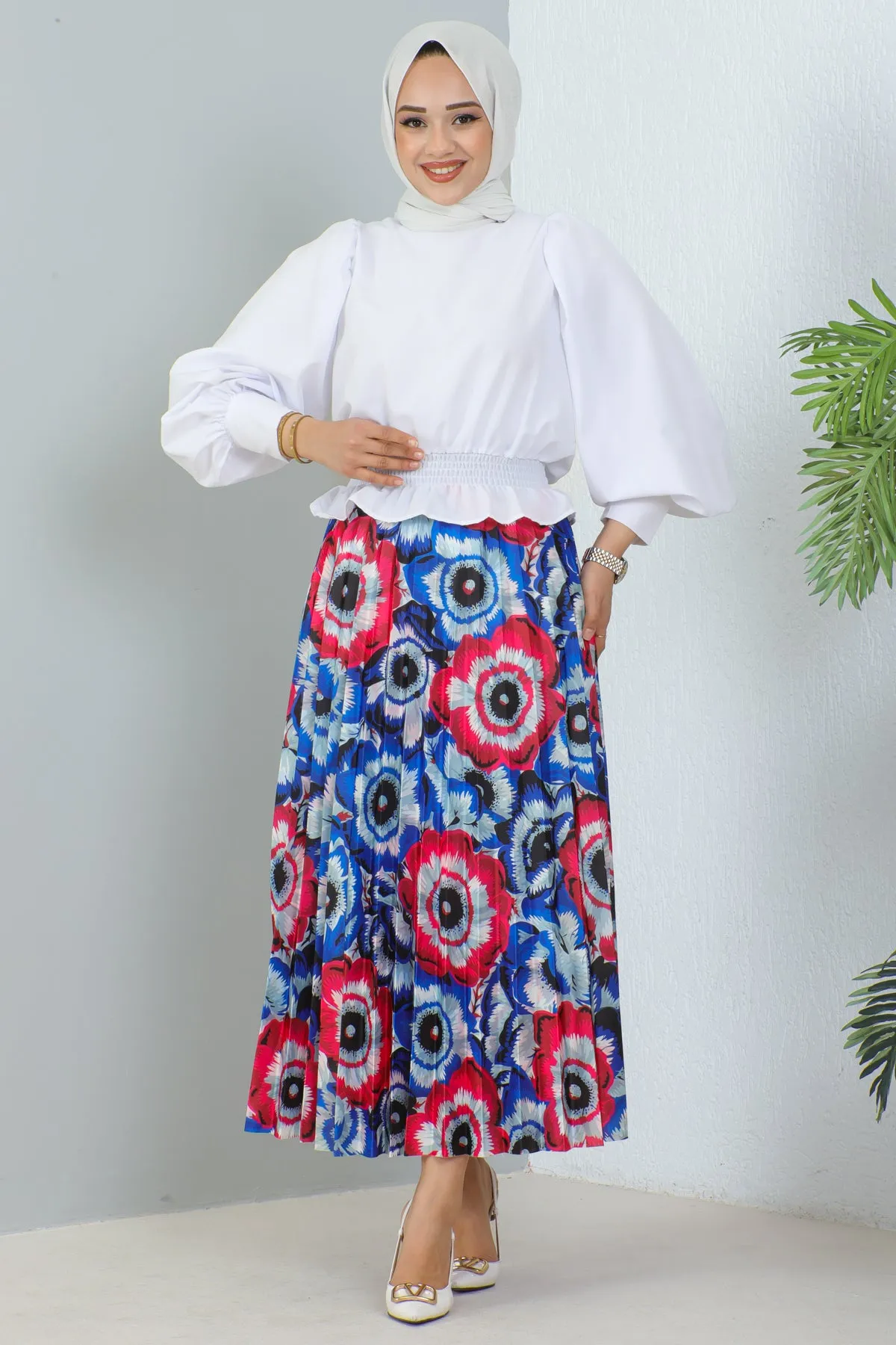BNG Women Patterned Hijab Skirt in Sapphire Blue - Clermont