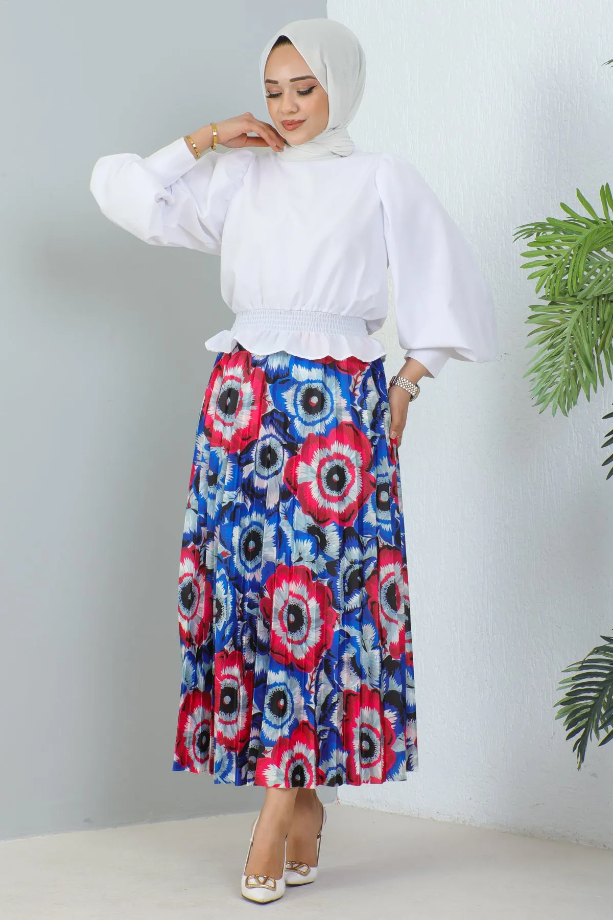 BNG Women Patterned Hijab Skirt in Sapphire Blue - Clermont