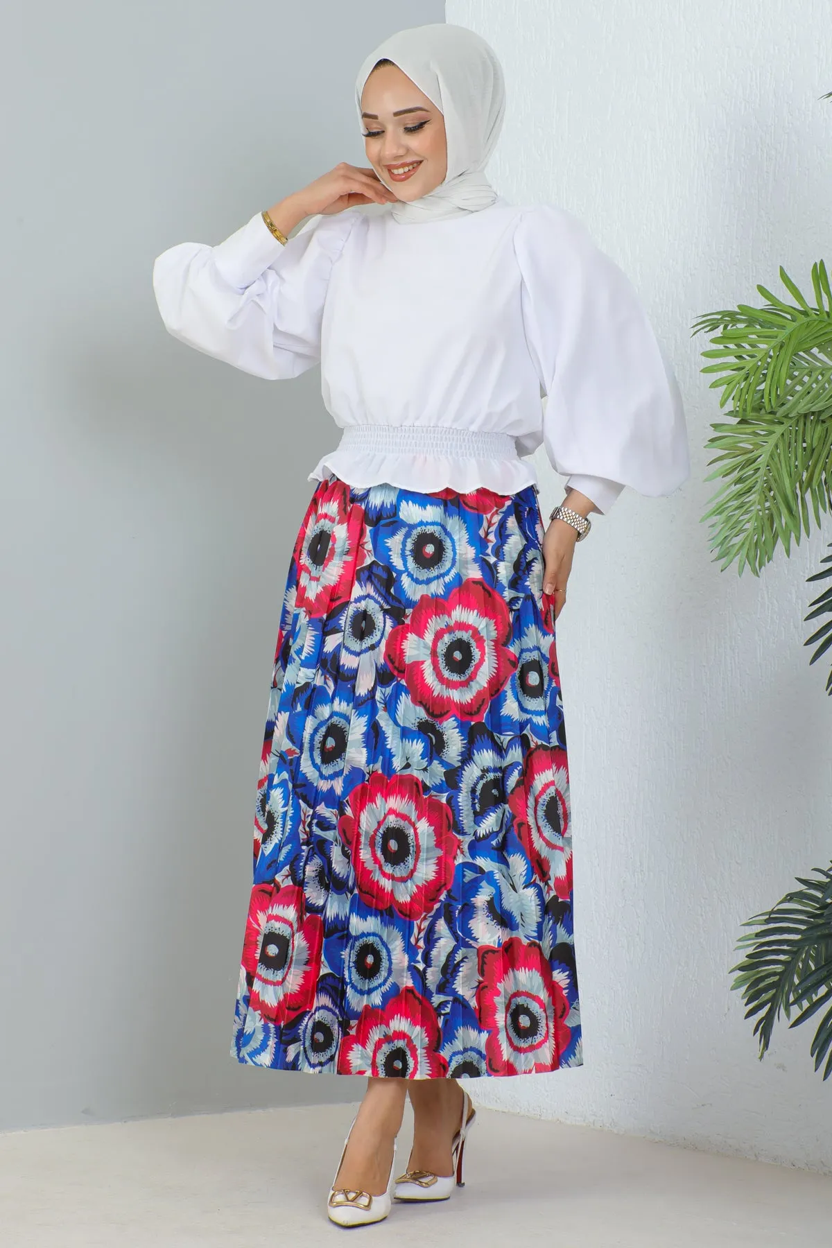 BNG Women Patterned Hijab Skirt in Sapphire Blue - Clermont