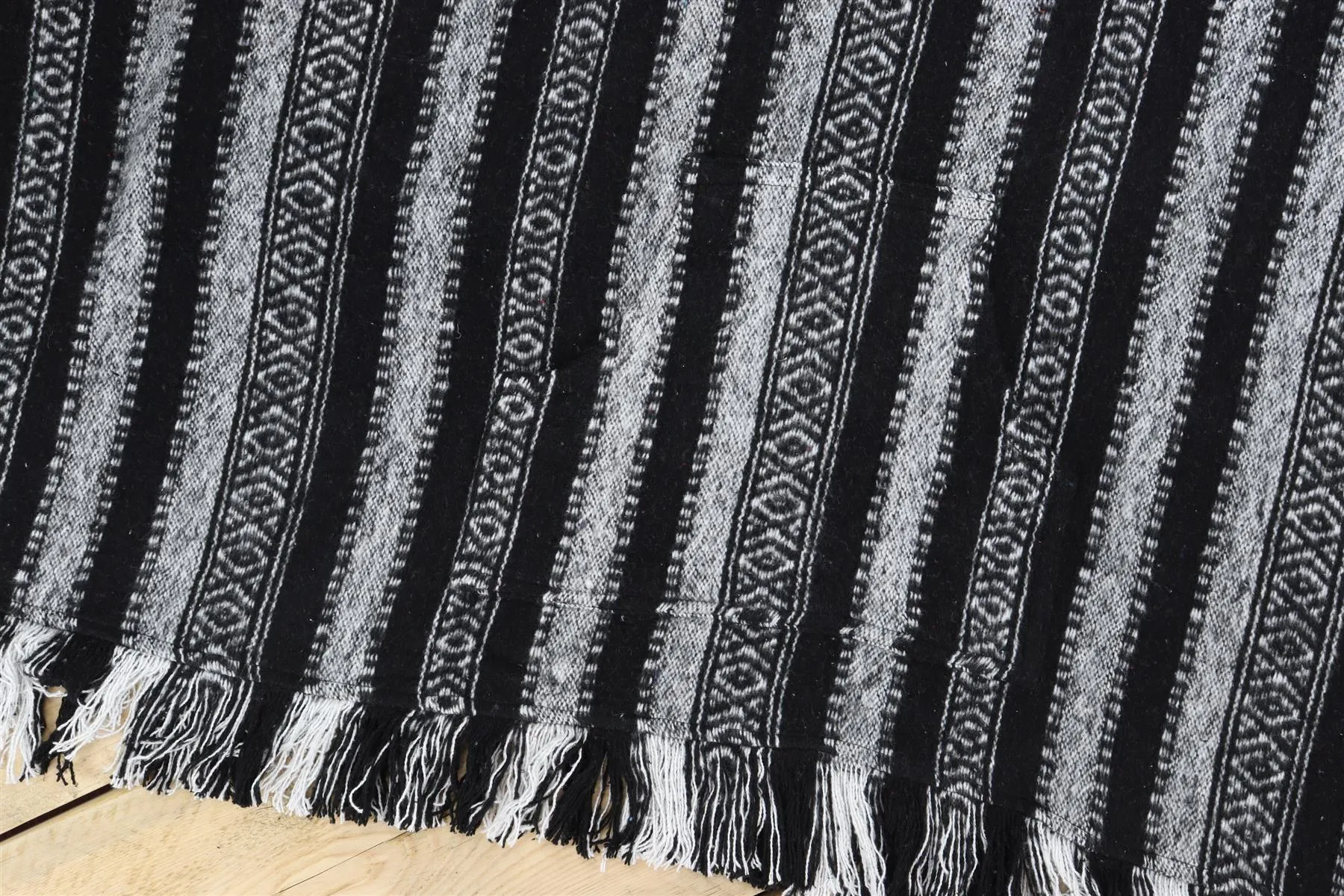 Brushed Cotton Hooded Poncho - Black White