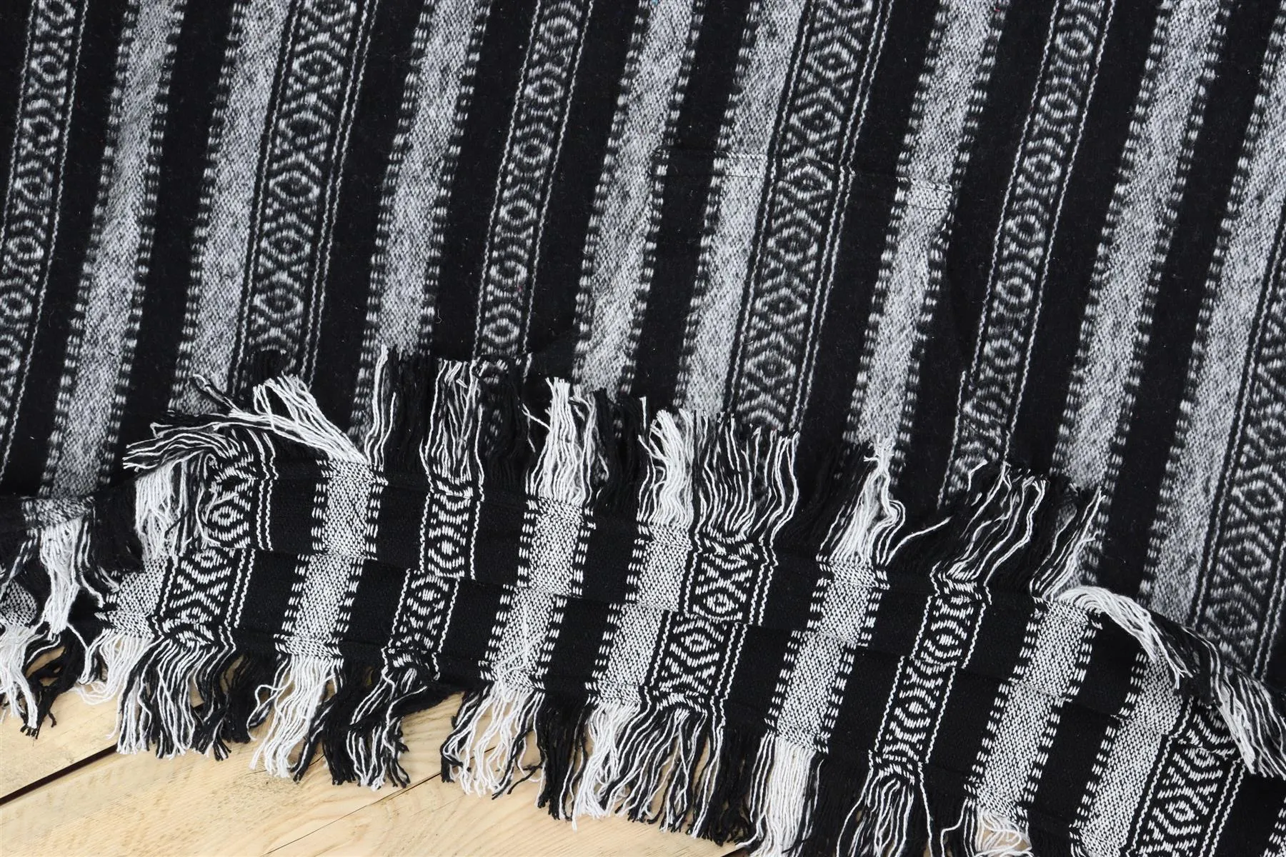Brushed Cotton Hooded Poncho - Black White