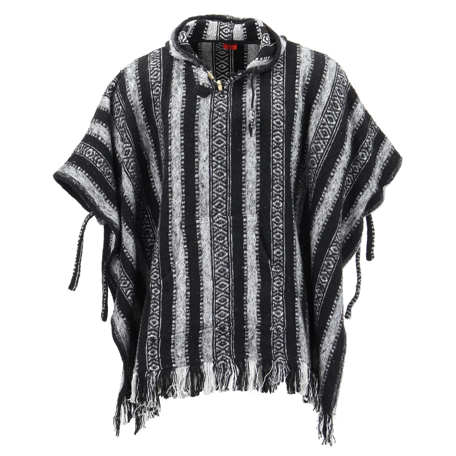 Brushed Cotton Hooded Poncho - Black White