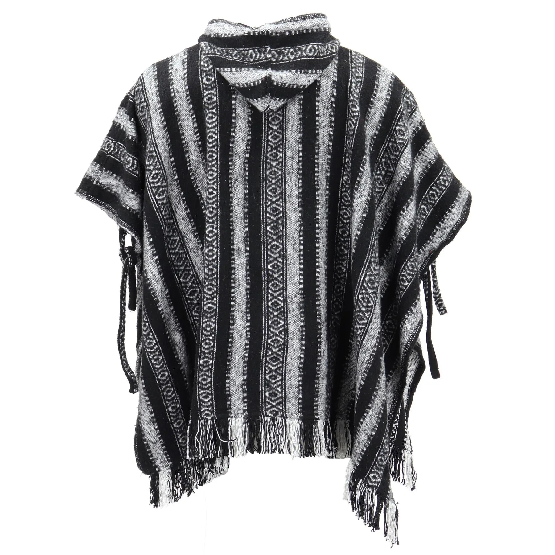 Brushed Cotton Hooded Poncho - Black White