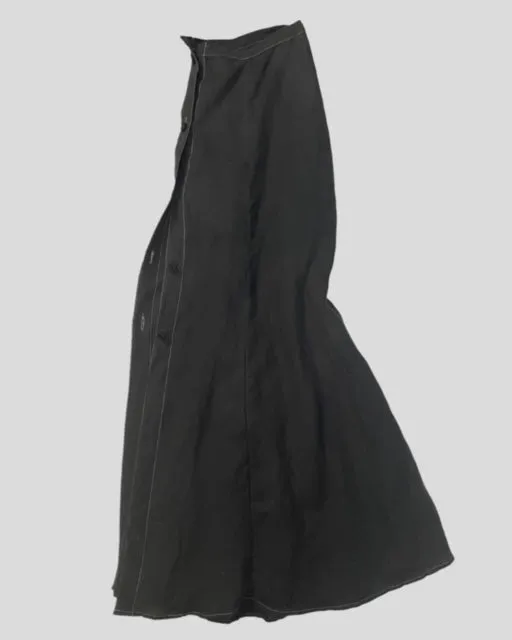 Front Button Prairie Skirt Ankle Length - Black Linen