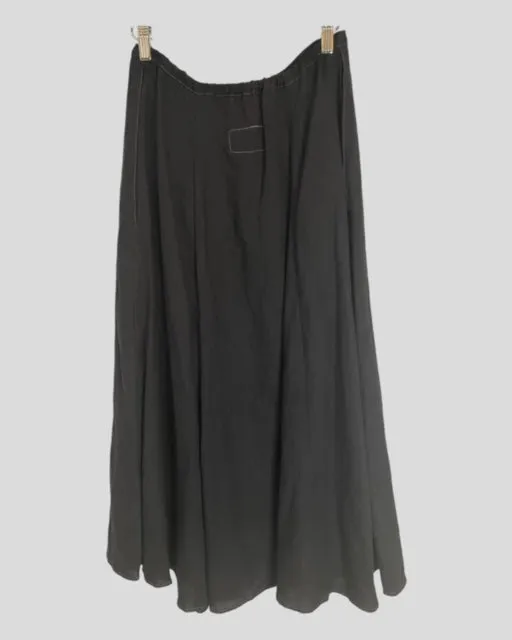 Front Button Prairie Skirt Ankle Length - Black Linen