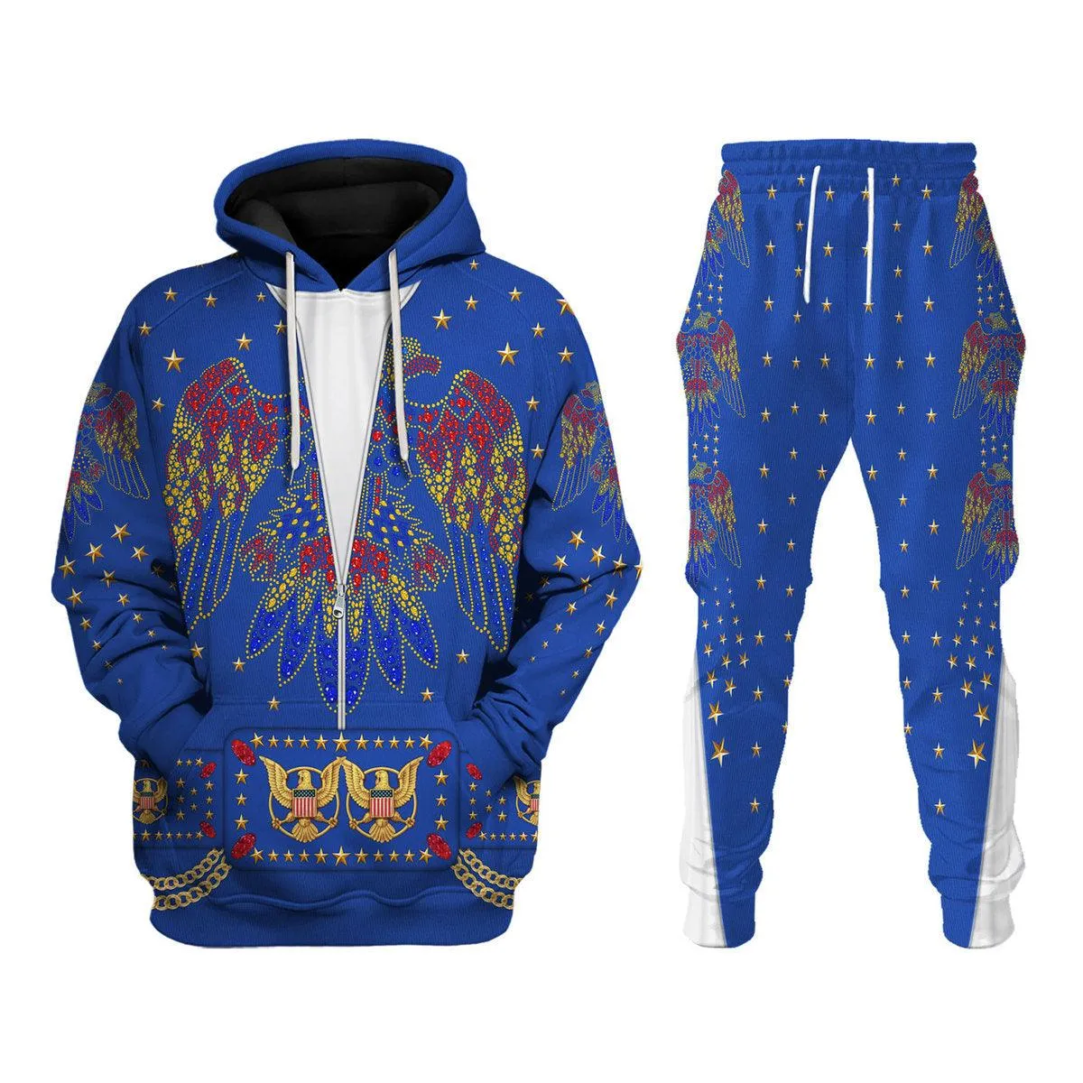Gearhomie Elvis EAGLE Blue Costume Hoodie Sweatshirt T-Shirt Sweatpants