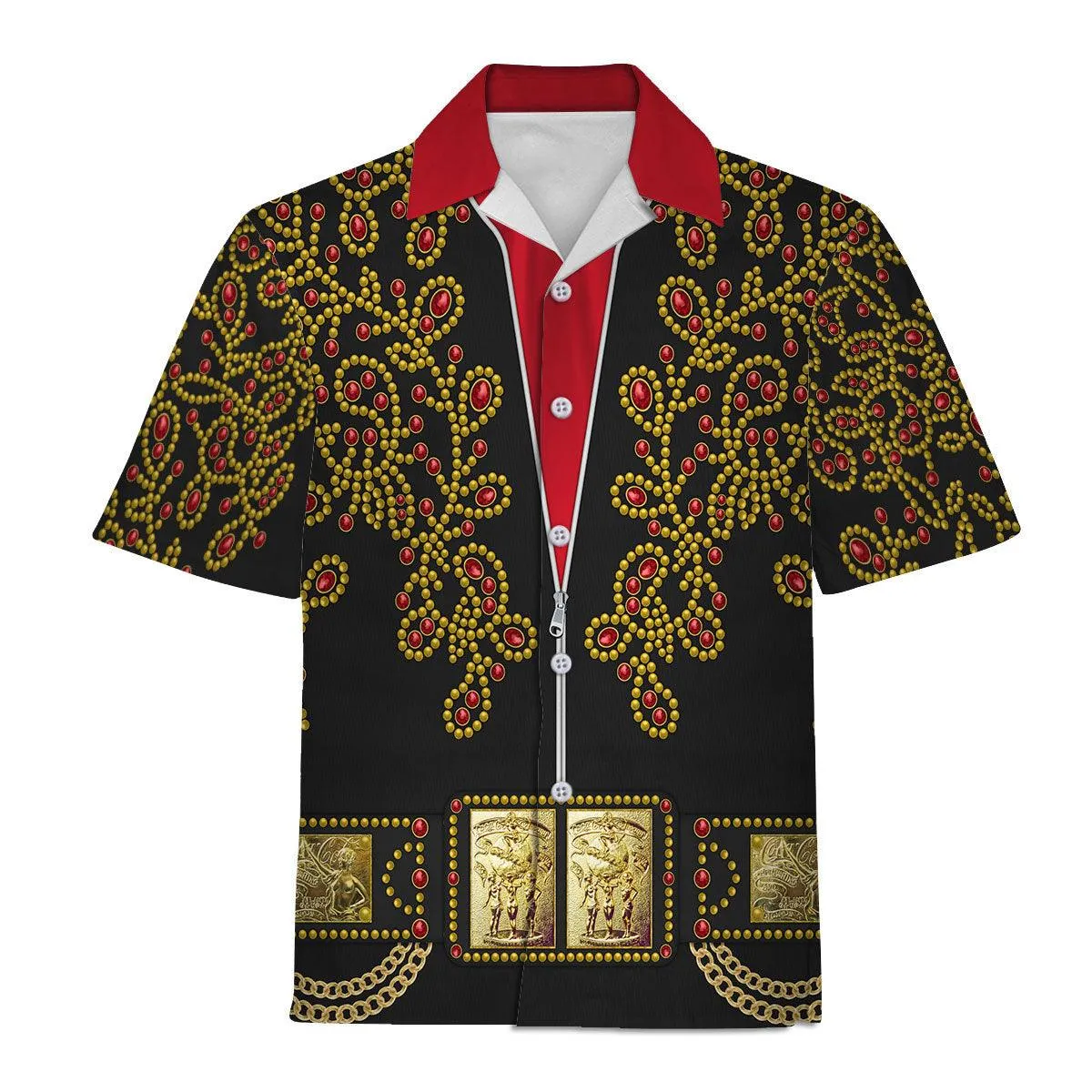 Gearhomie Elvis Spanish Flower - Black With Red Stones Costume Hoodie Sweatshirt T-Shirt Sweatpants