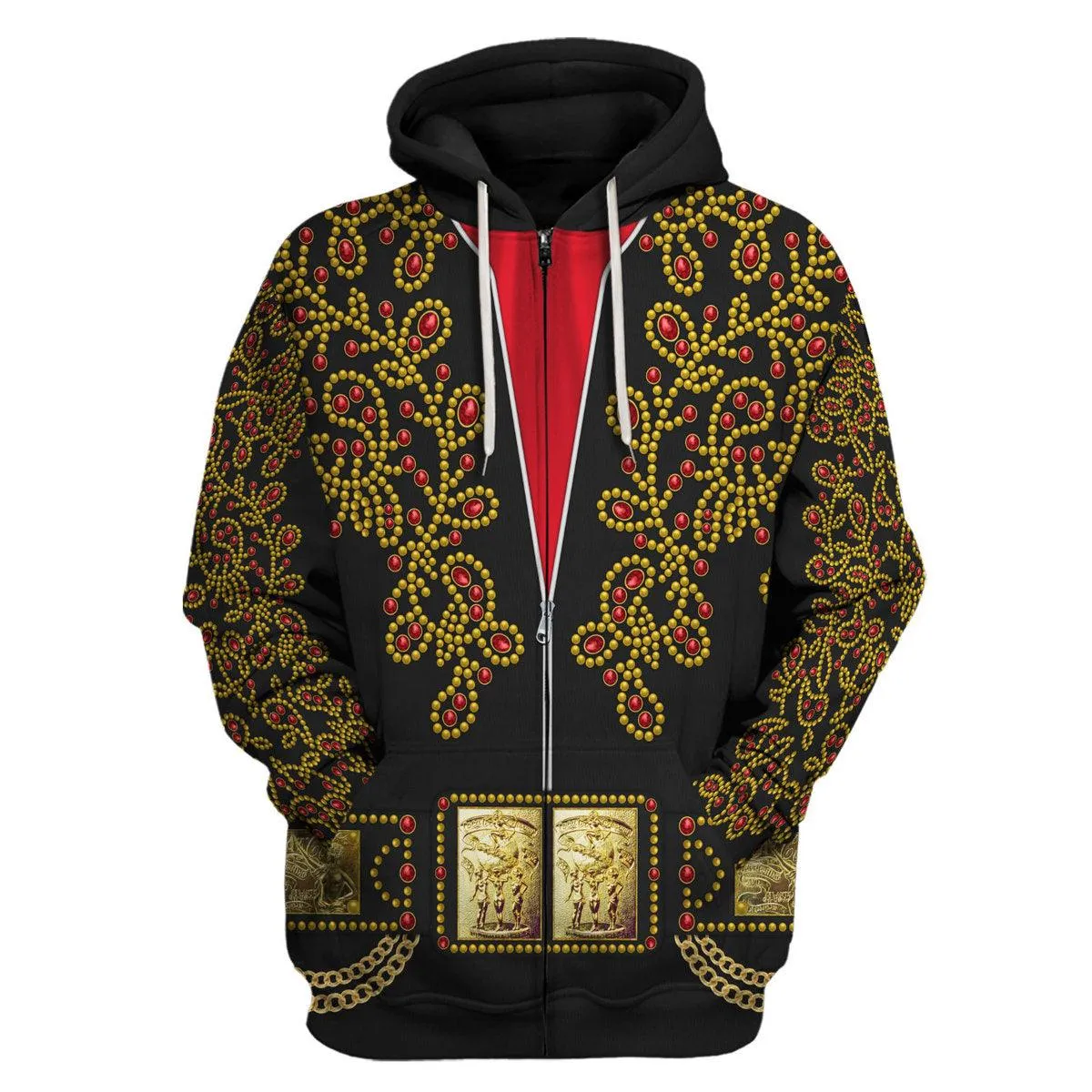 Gearhomie Elvis Spanish Flower - Black With Red Stones Costume Hoodie Sweatshirt T-Shirt Sweatpants