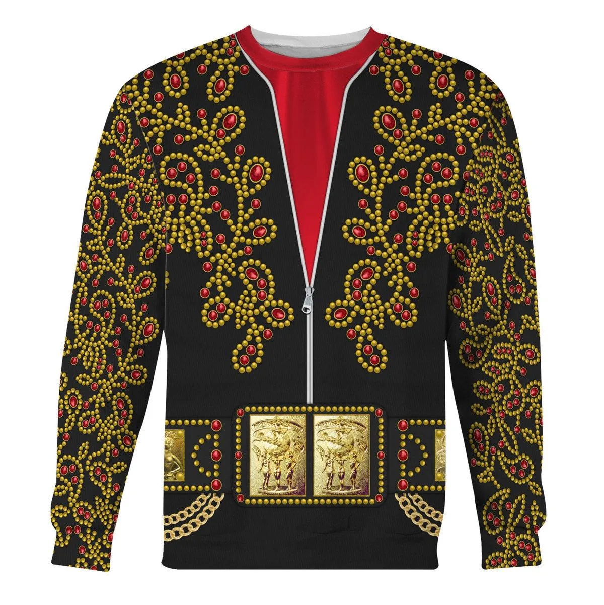 Gearhomie Elvis Spanish Flower - Black With Red Stones Costume Hoodie Sweatshirt T-Shirt Sweatpants