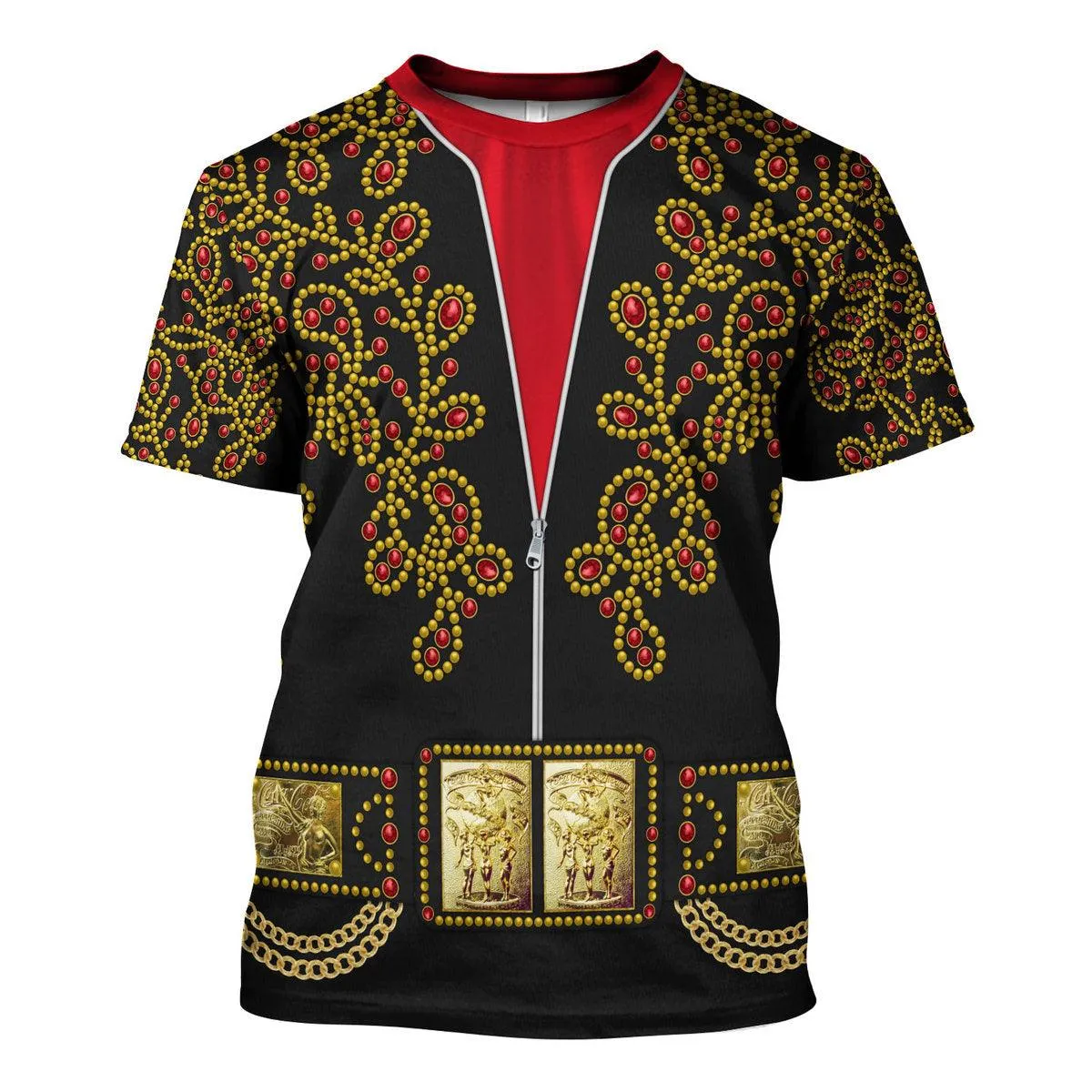Gearhomie Elvis Spanish Flower - Black With Red Stones Costume Hoodie Sweatshirt T-Shirt Sweatpants