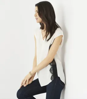 Lace Tunic With Back Cutout DEEP PERIWINKLE/ JET BLACK;PEACOAT/JET BLACK;MARSHMALLOW/BLACK