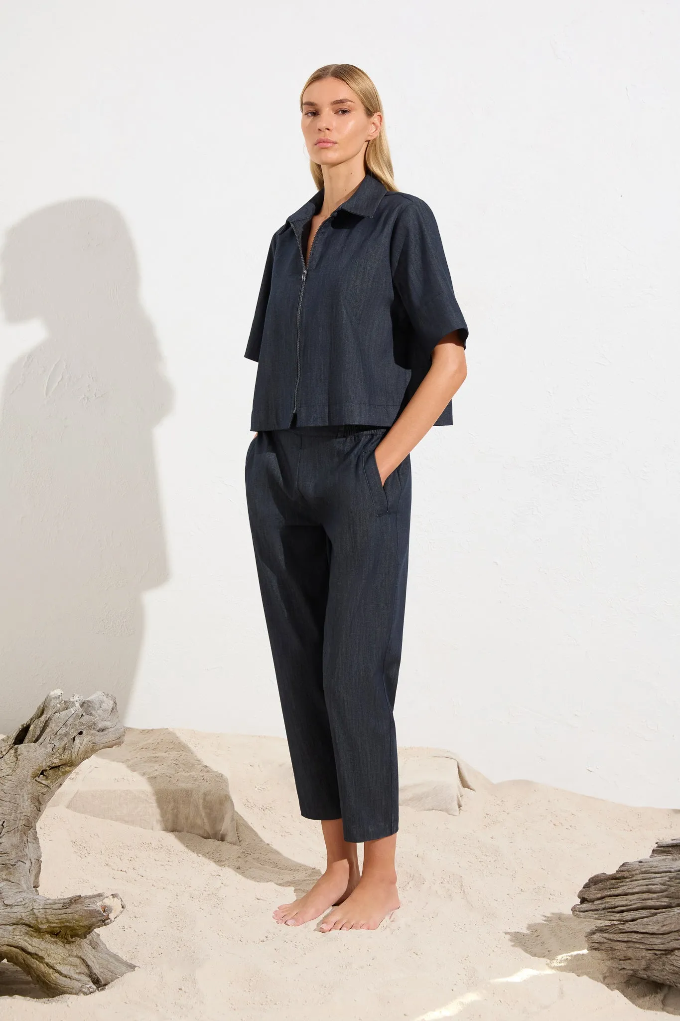 Mela Purdie Short Sleeve Zip Bomber Soft Stretch Denim