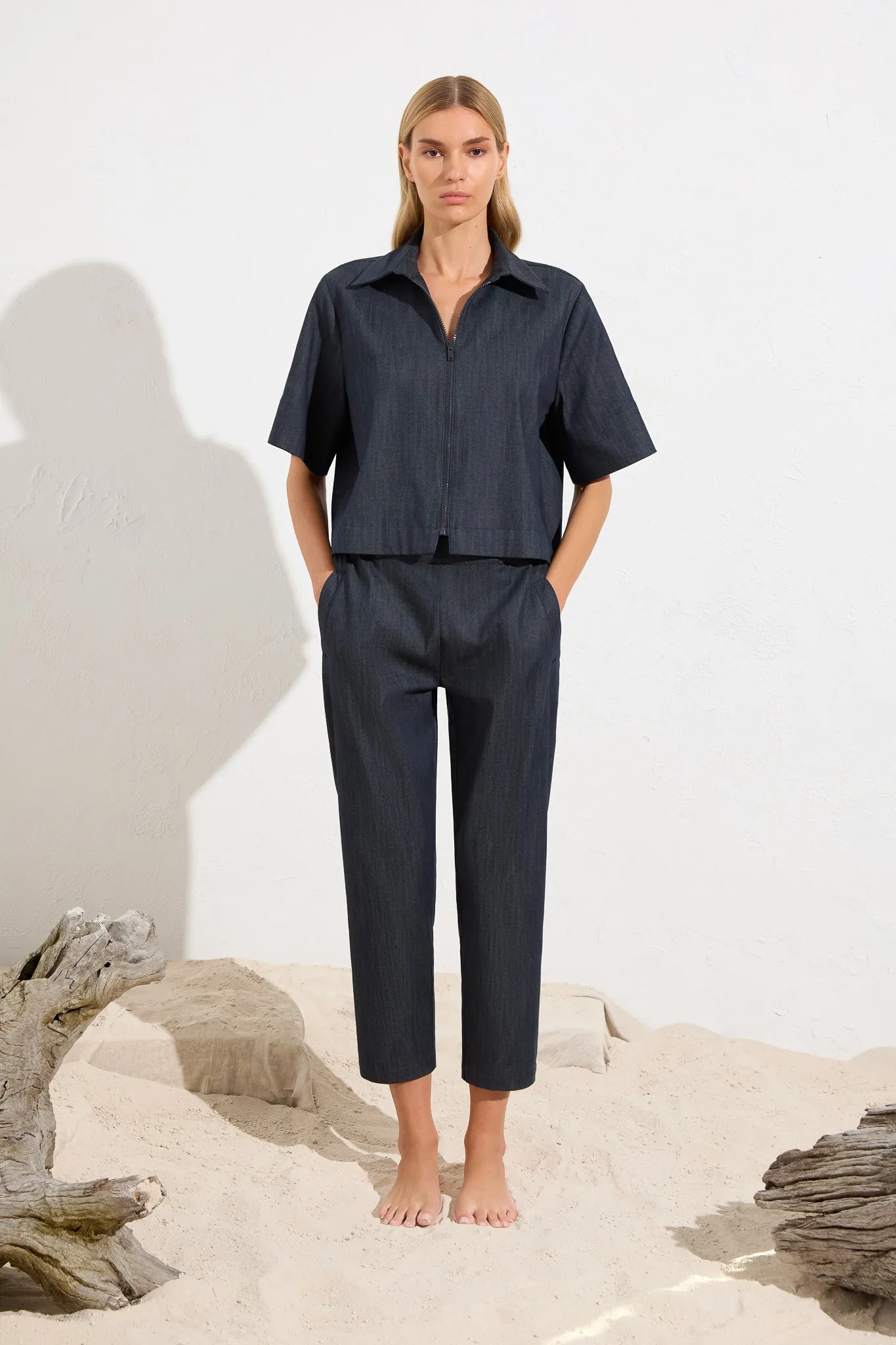 Mela Purdie Short Sleeve Zip Bomber Soft Stretch Denim