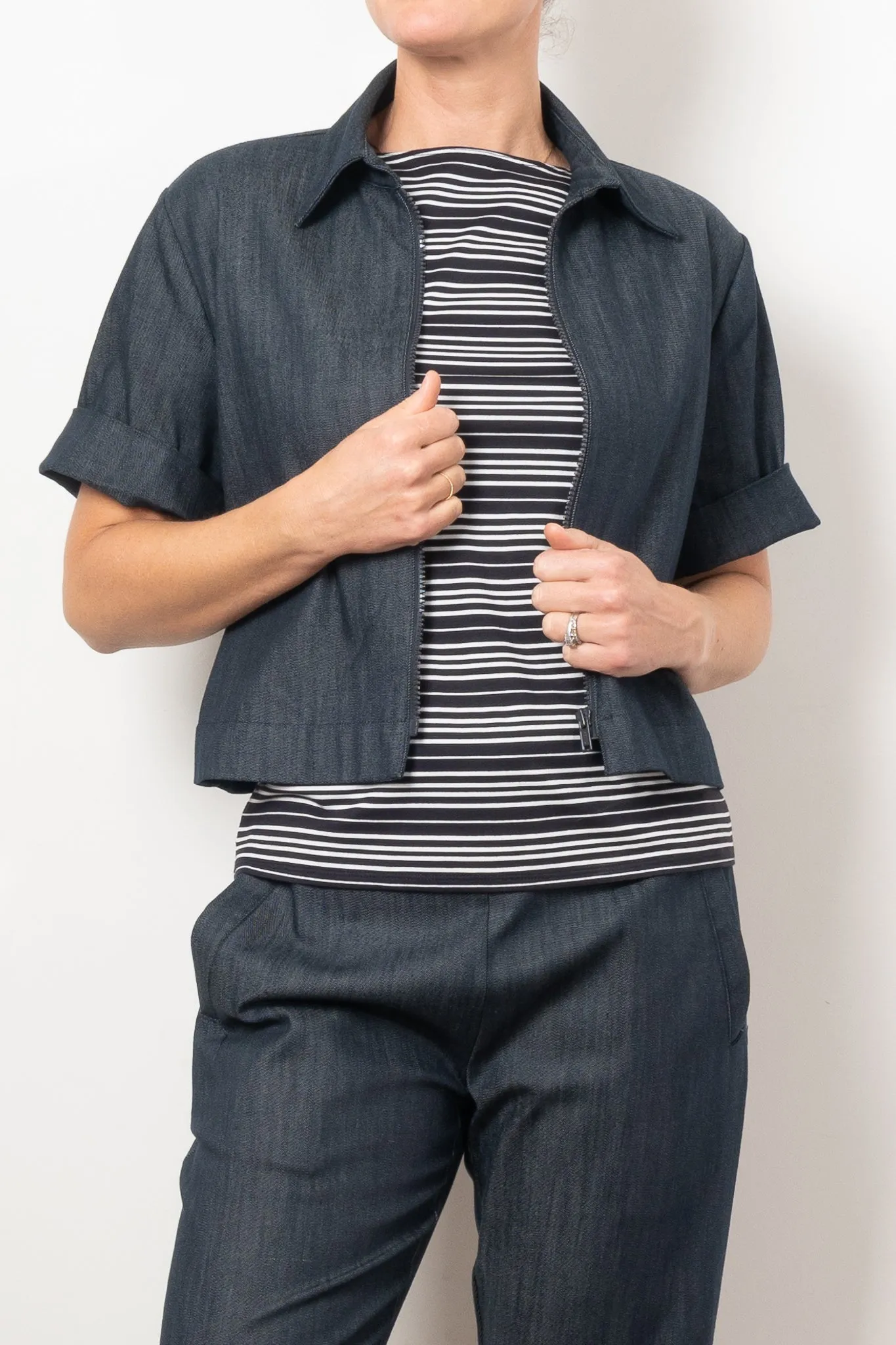 Mela Purdie Short Sleeve Zip Bomber Soft Stretch Denim