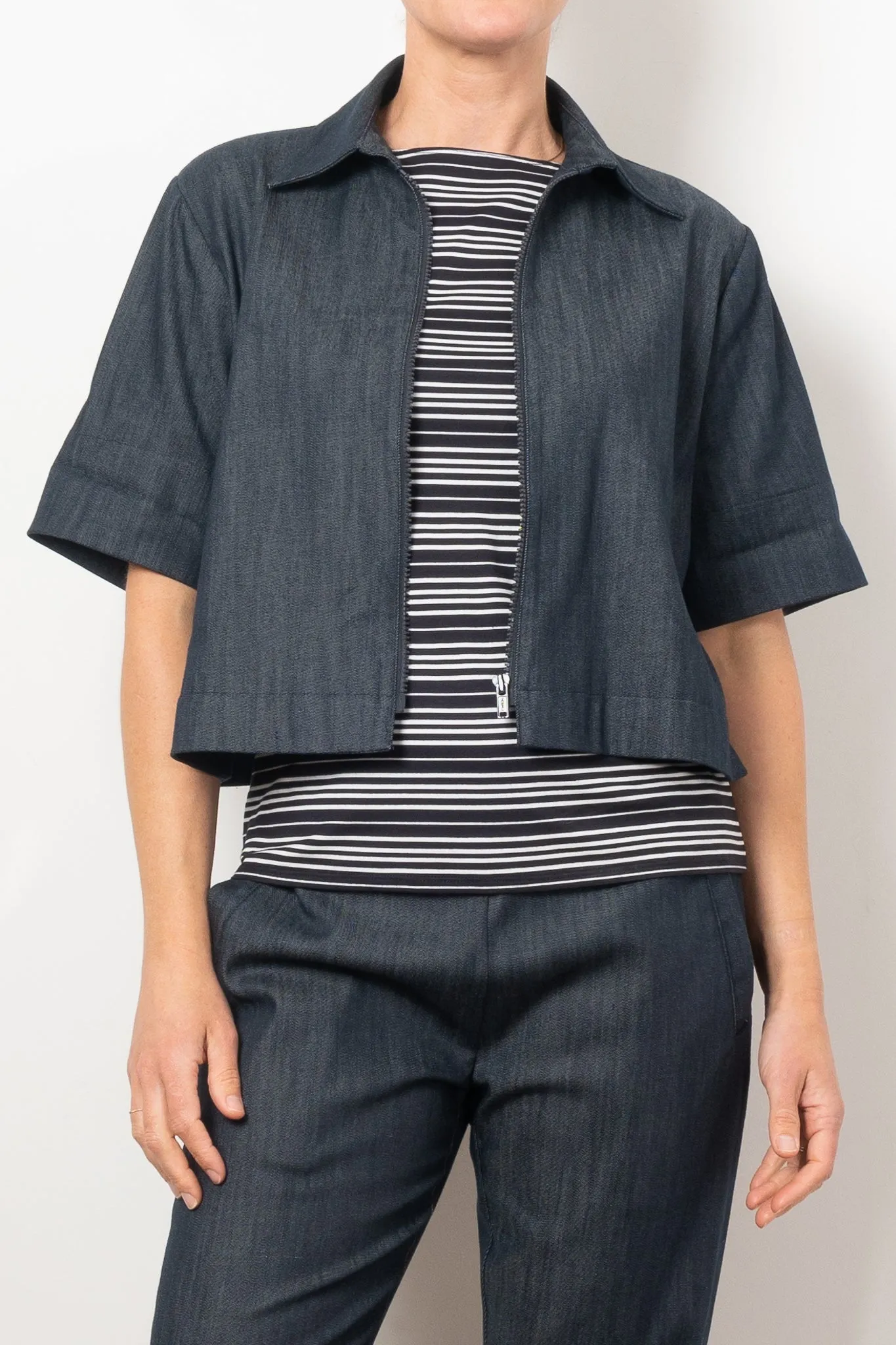 Mela Purdie Short Sleeve Zip Bomber Soft Stretch Denim