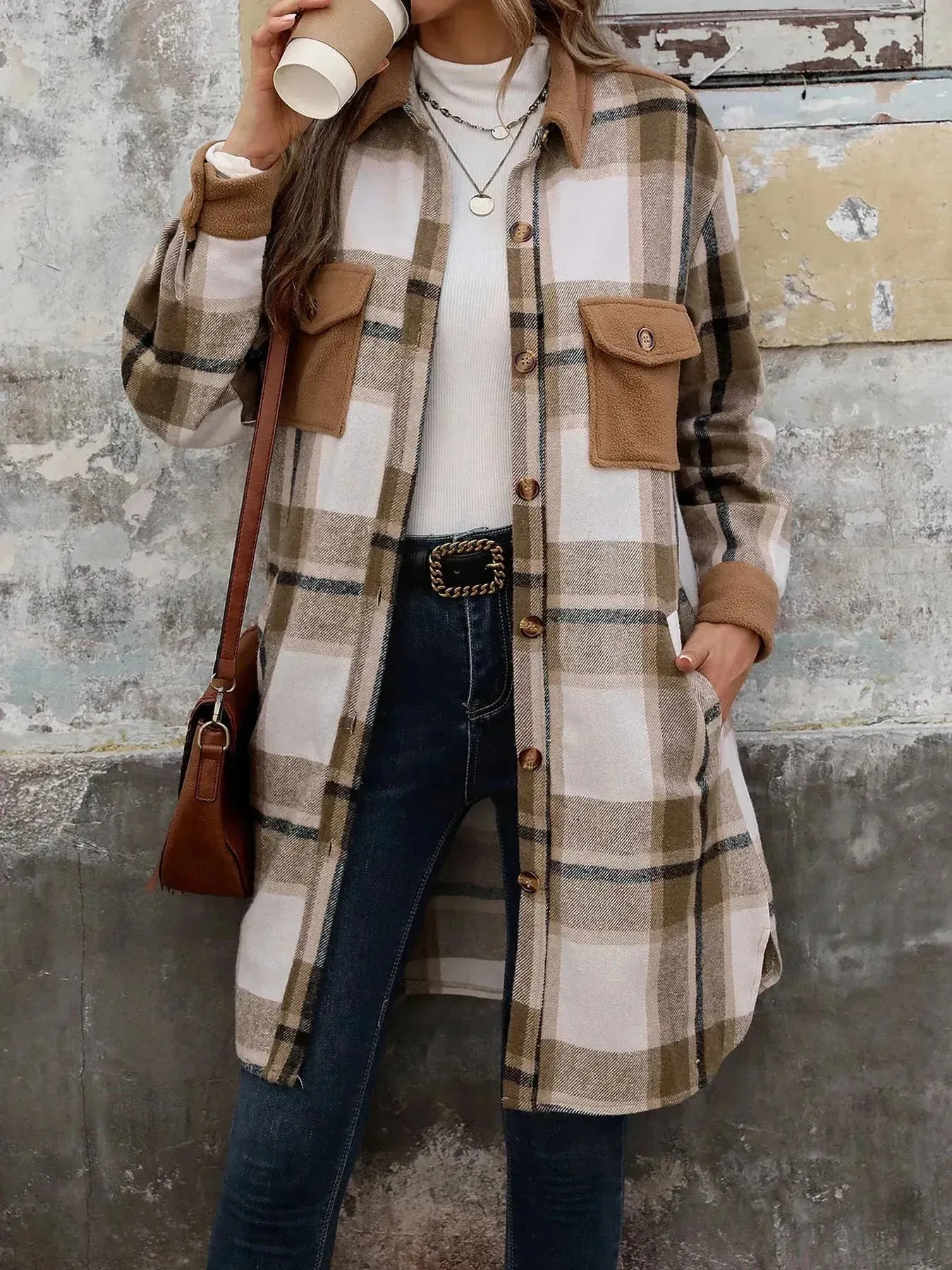 plaid jacket womens outfit Winter cashmere  Jacket Outwear for women