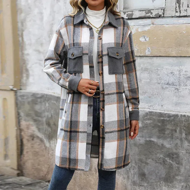 plaid jacket womens outfit Winter cashmere  Jacket Outwear for women