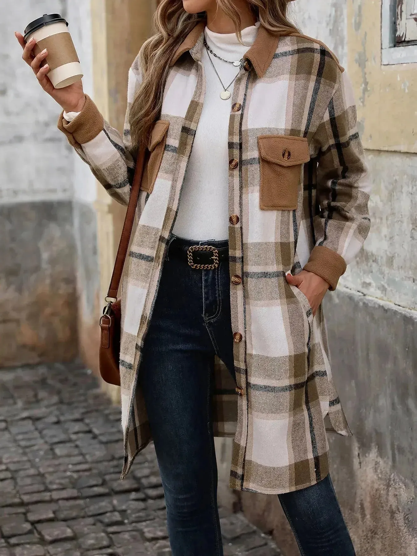 plaid jacket womens outfit Winter cashmere  Jacket Outwear for women