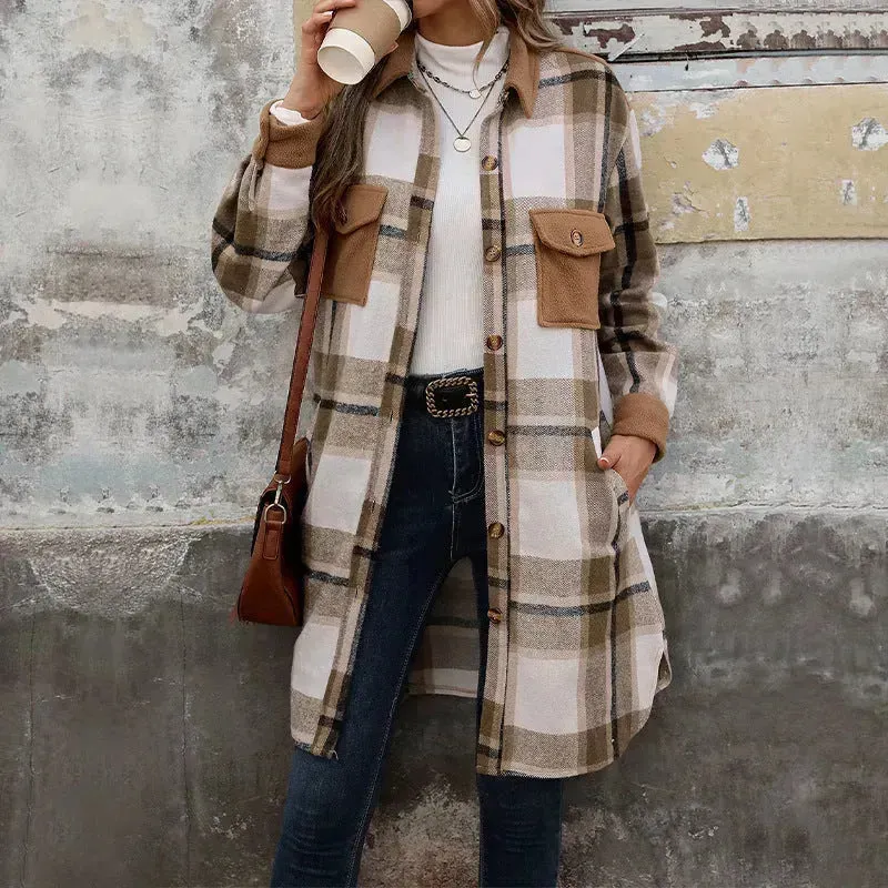 plaid jacket womens outfit Winter cashmere  Jacket Outwear for women