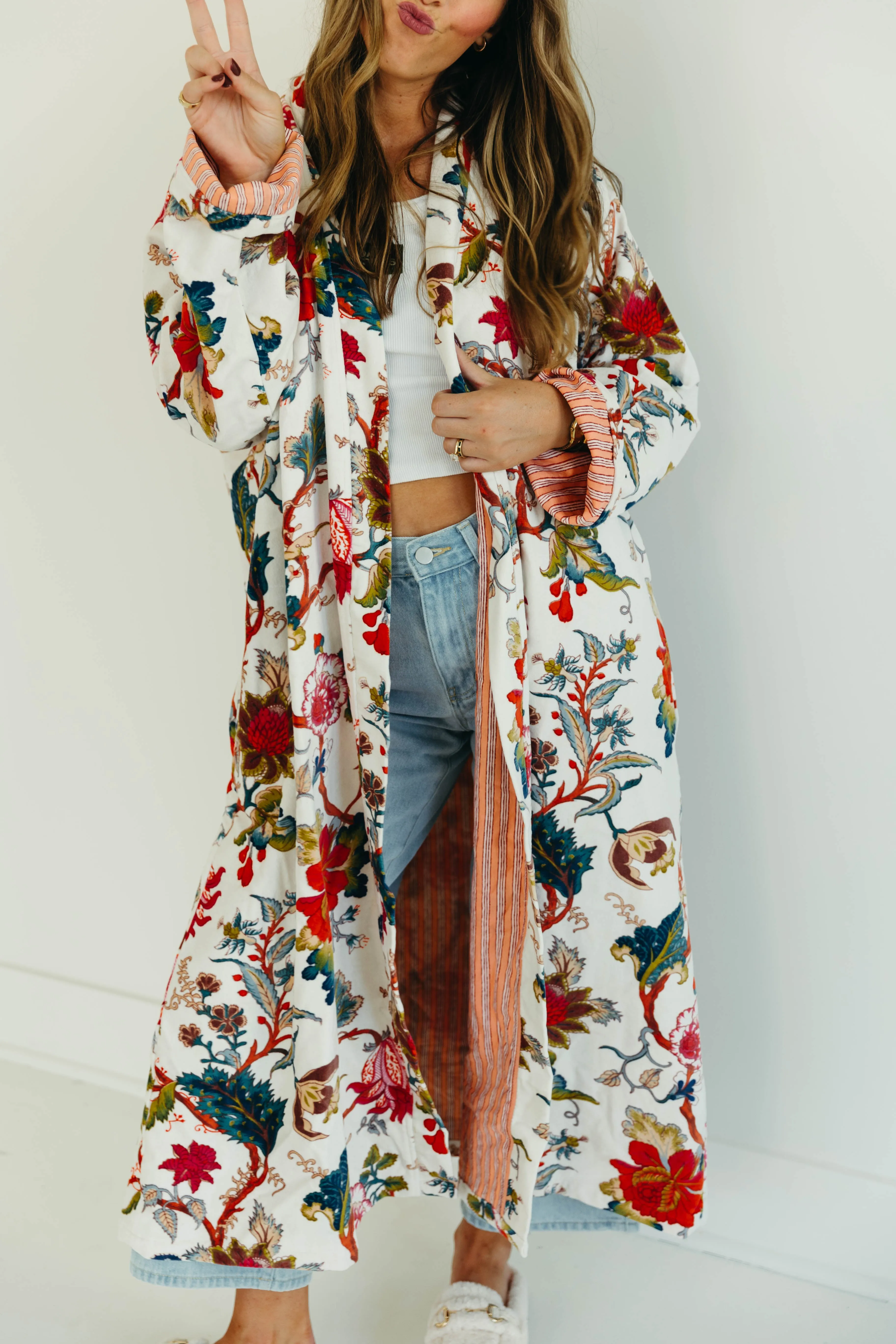 Sissy Collins Velvet Duster - White