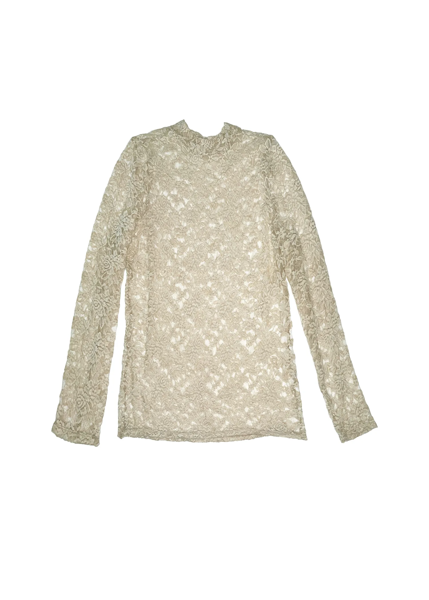 Stretch Lace Turtleneck & Skirt Set - Cream