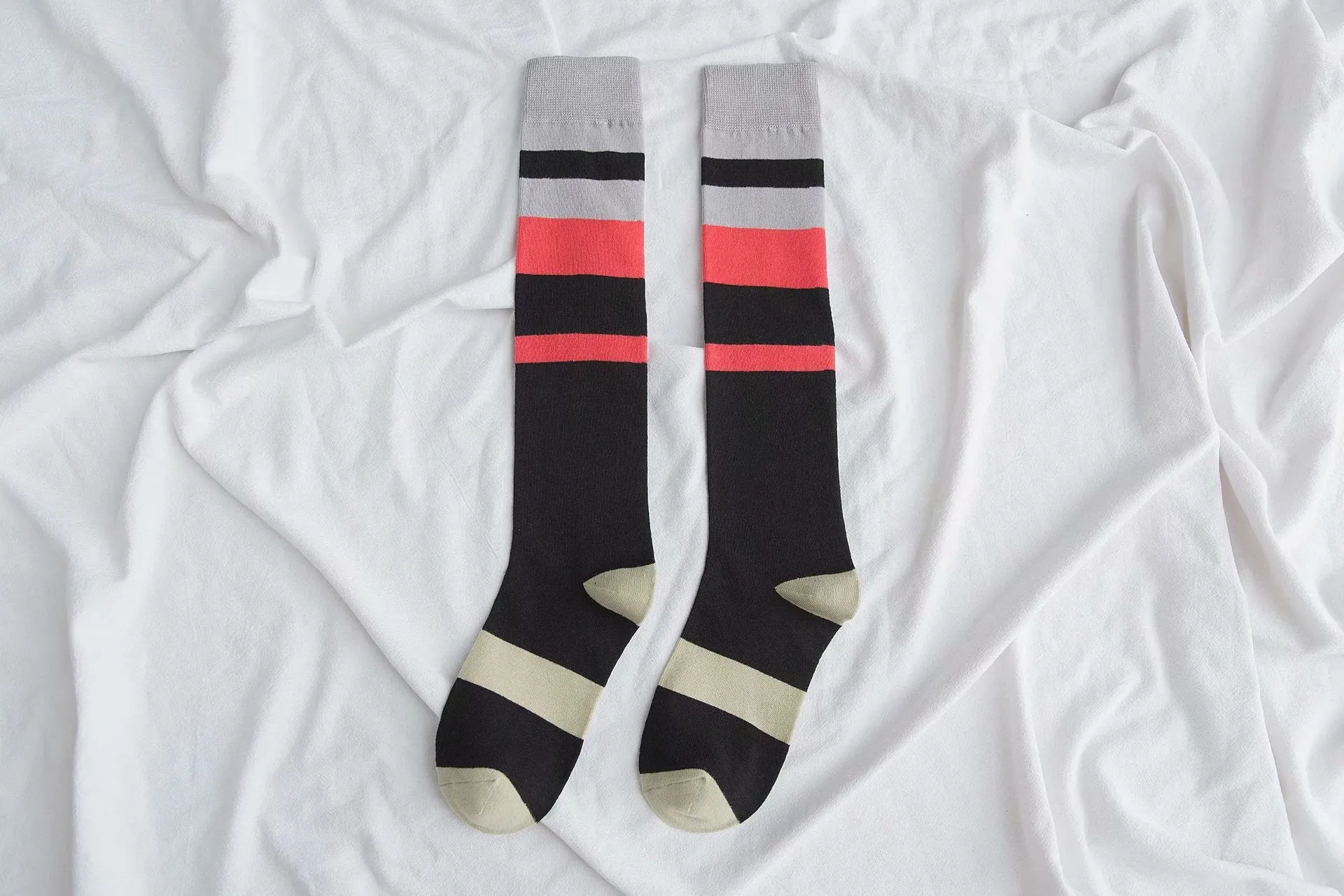 Womens Calf Socks Medium Stockings Contrast Color Knee-length Cotton Socks